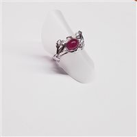 Anello Soprana Donna in Oro bianco Rubino RUBINO CAB FOGLIE - RUBINO CAB FOGLIE